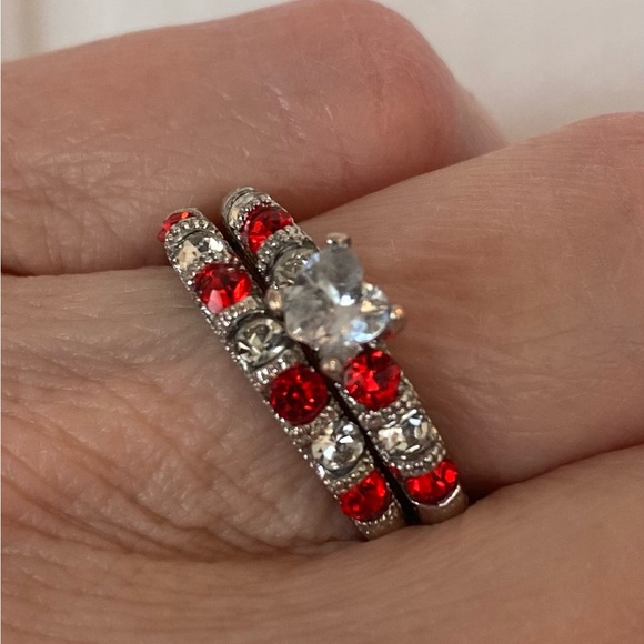 Wedding ring set. CZ and ruby rings size 7 - Picture 3 of 3